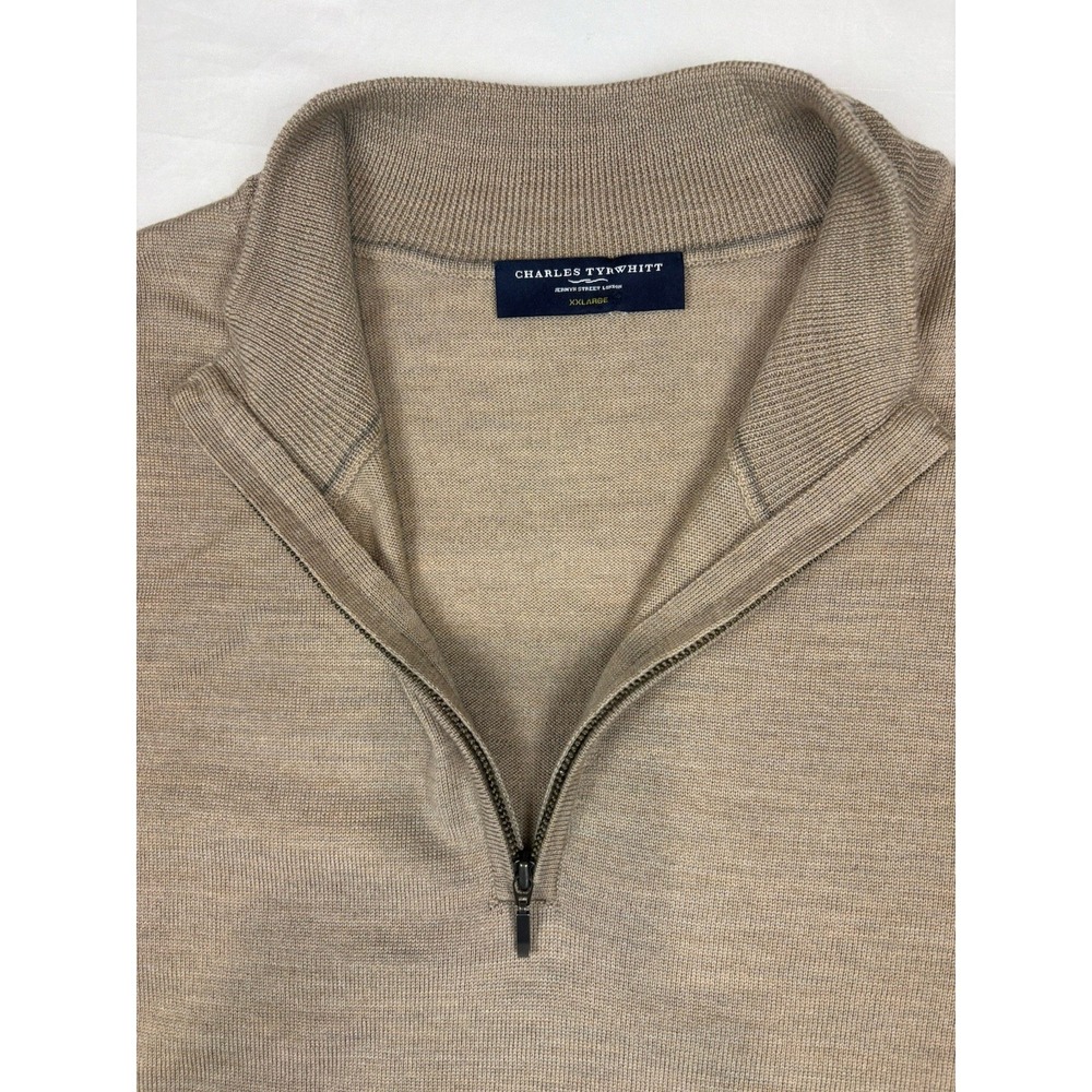 Charles Tyrwhitt 100% Fine Merino Wool Quarter Zip Sweater, Mens XXL, Beige.